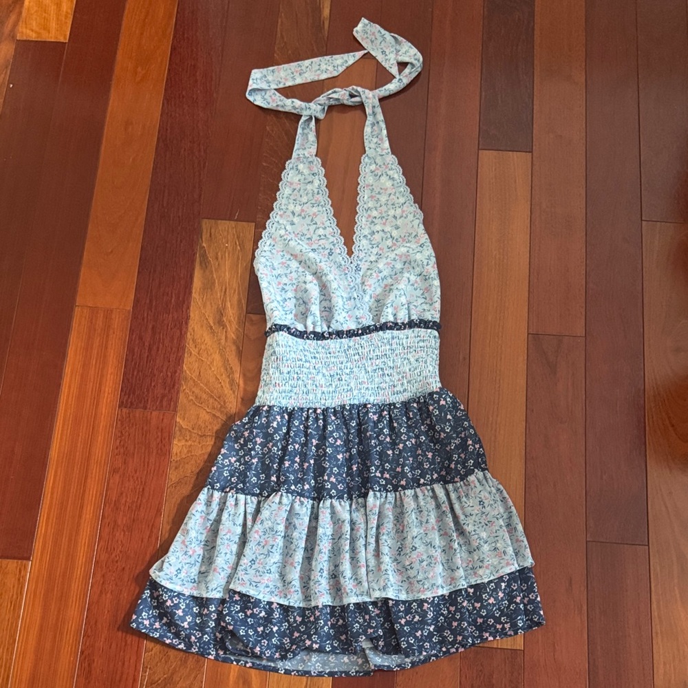 Floral Halter Dress with Ruffle Skirt
